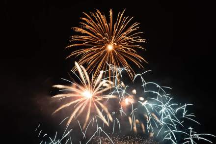 Captivating fireworks light up the night sky during a celebration in Toronto, Canada.