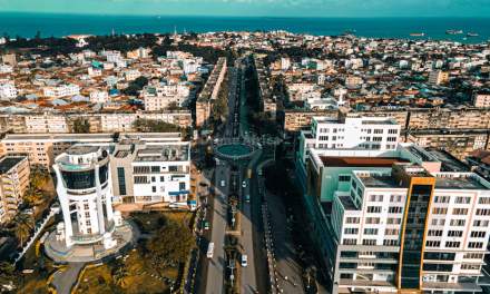 Vibrant aerial view of Unguja South Region in Tanzania showcasing urban development and coastal beauty.